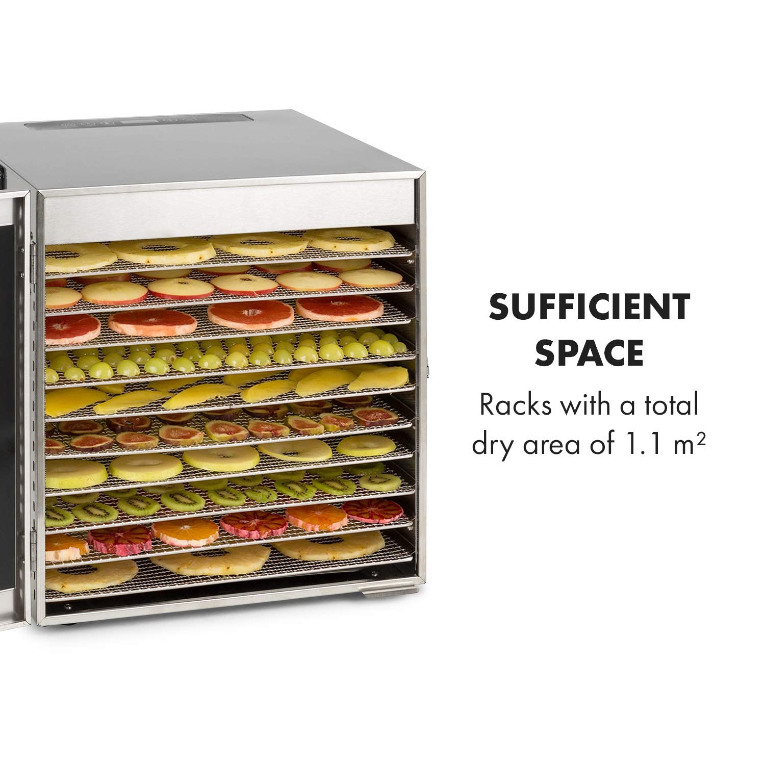 Klarstein Dörrgerät, Dörrautomat für Gemüse, Obst, Pilze & Fleisch, 1500W Edelstahl-Dörrautomat, Trockenautomat mit 16 Metallgitter, Dörrgerät mit 24H Timer & Touch-Display, Food Dehydrator
