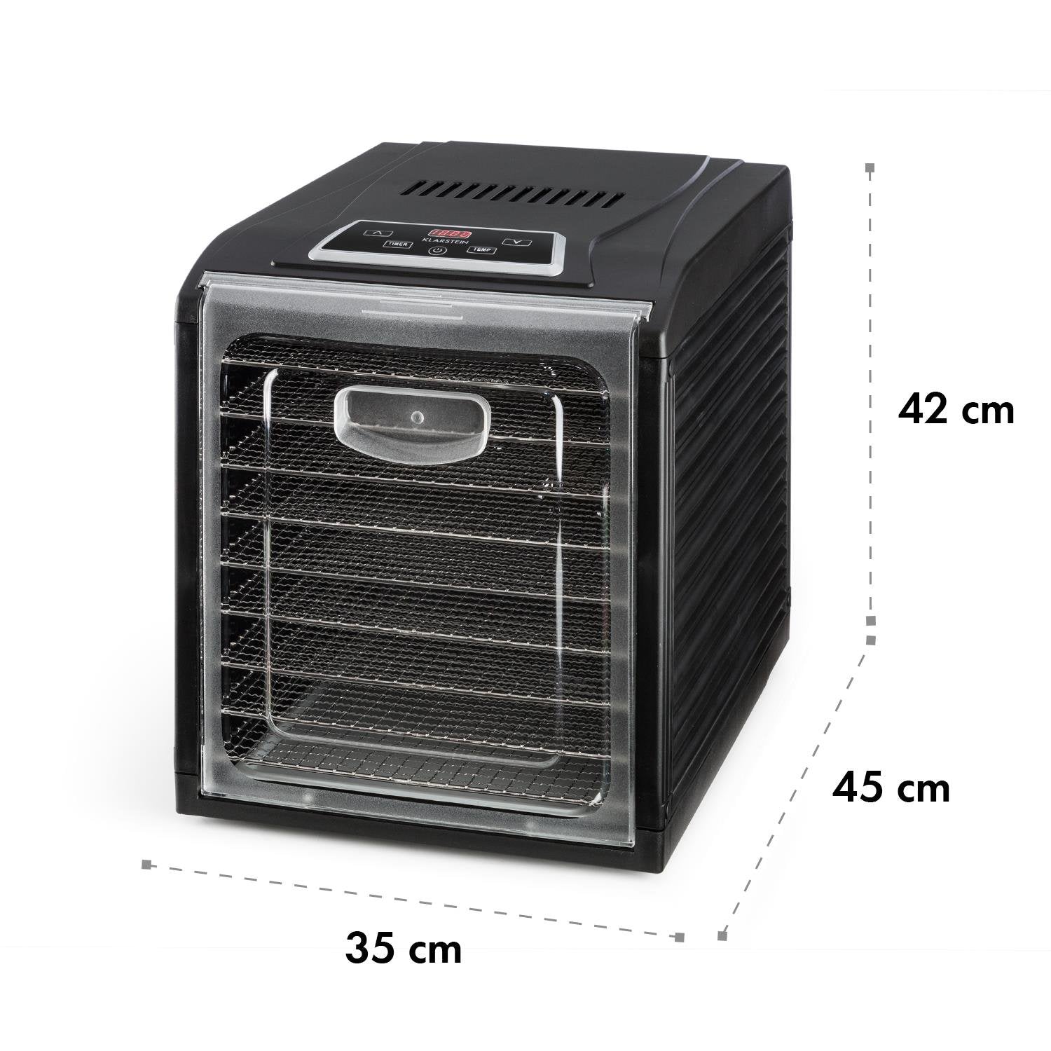 Klarstein Dörrautomat, Dörrgerät, Food Dehydrator, Dörrautomat aus Metall, Dehydrator Food Dryer, 9 Ablagen, 700 Watt, Touch-Display, Timer, Edelstahlheizelement, HotAir Circulation System, Schwarz