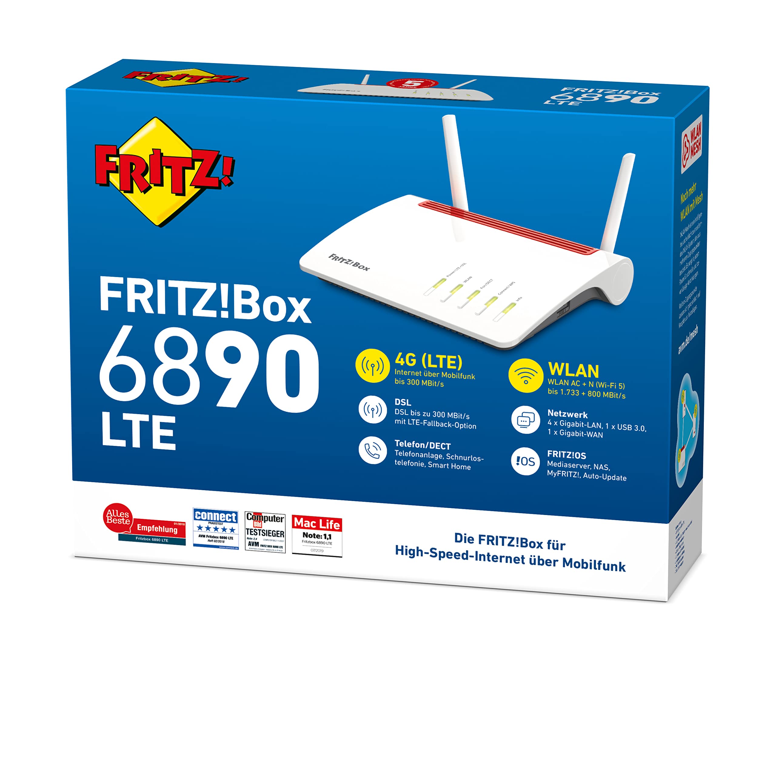 FRITZ!Box 6890 – LTE/DSL-Router mit WLAN AC+N, bis 300 MBit/s & 4x Gigabit-LAN